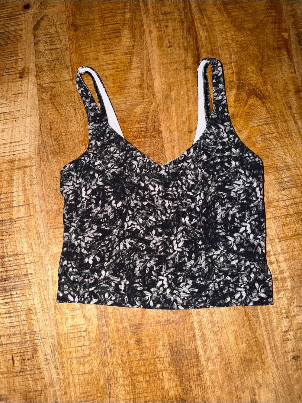 lululemon athletica Black & White Patterned V-Neck Crop Tank